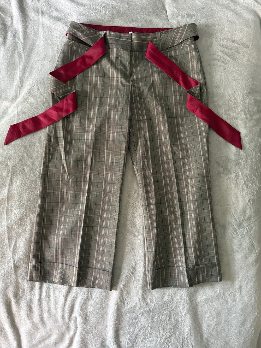 Plaid Cropped Wide Leg Pants Size 7 Belted Career Y2K Capris